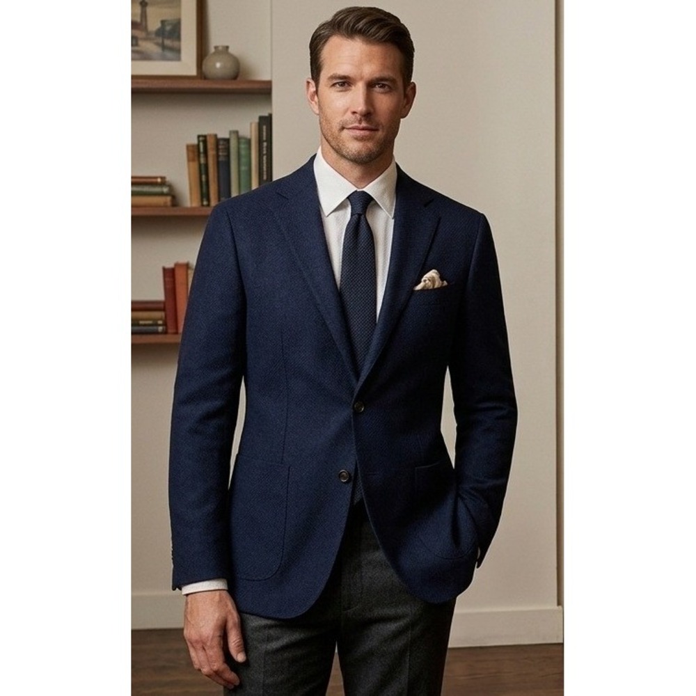 Vtg Bullocks Cashmere Blazer Sport Coat Jacket Men's 42-44 Two Button Navy Blue